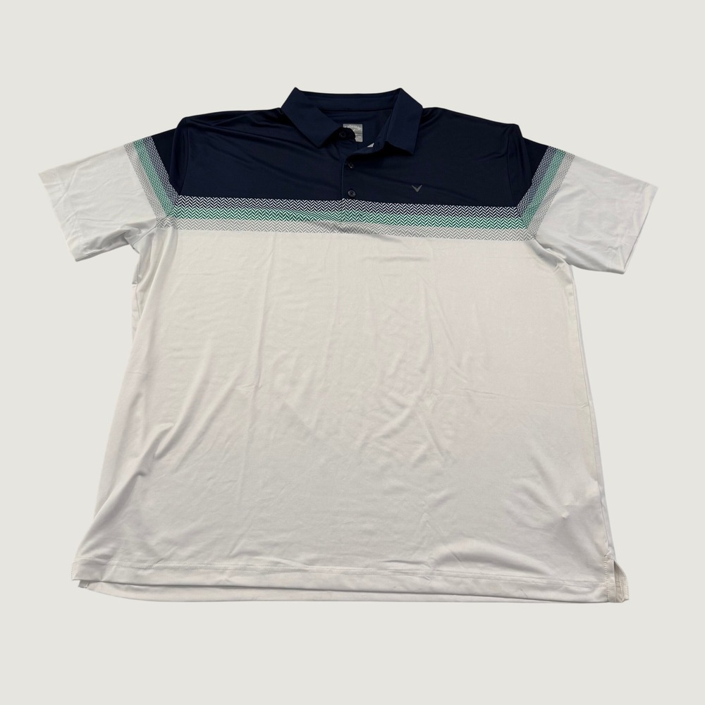 Callaway Opti Dri Golf Polo Shirt Mens XXL Navy White Chevron Stripe Stretch